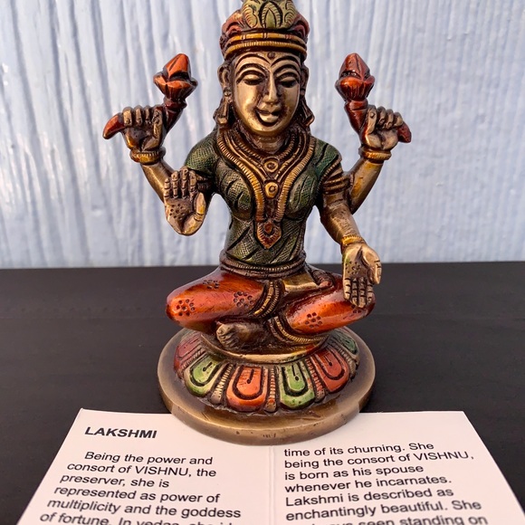 Lakshmi Sitting on Lotus Statue Figurine - Picture 3 of 8